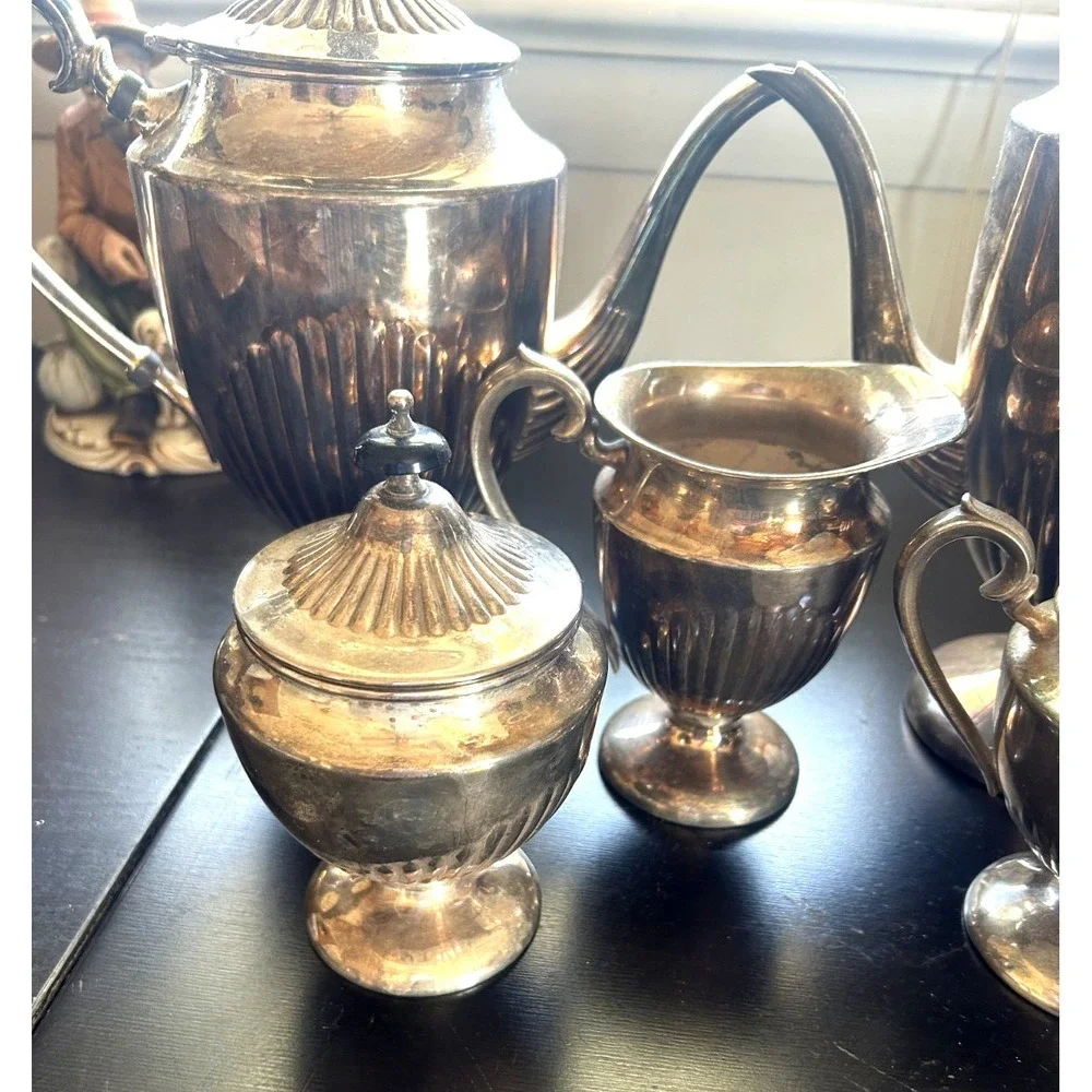 Vintage Rogers Silver on Copper Tea Set 5 Pc Coffee Tea Service Silverplate